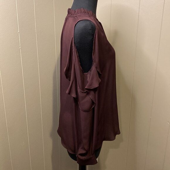 Parker Small Marjorie Long Sleeve Cold Exposed Shoulder Ruffle Blouse Purple - Picture 5 of 9